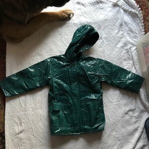 Green rain jacket